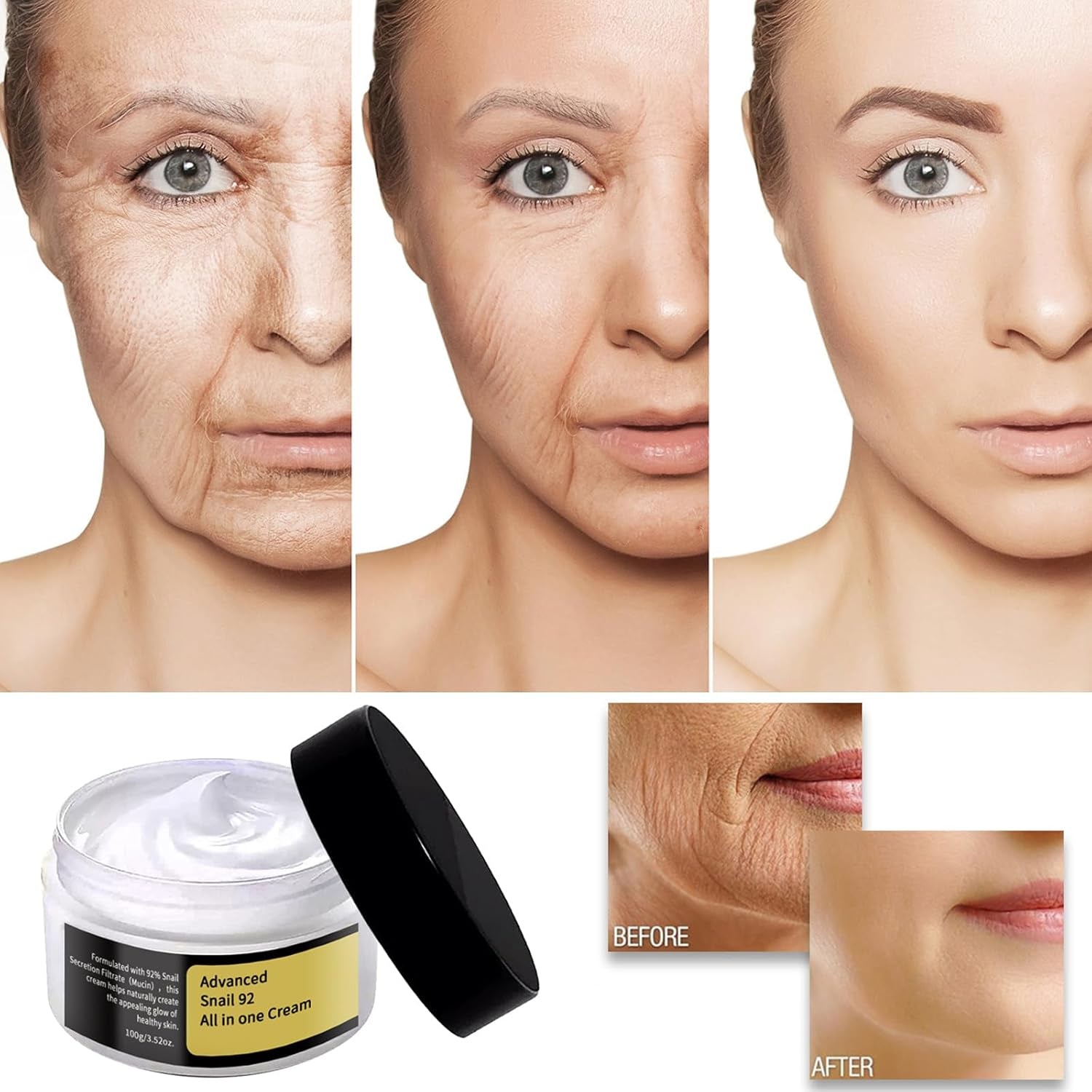 Snail Essence Cream,Moisturizing Snail Mucin Secretion Filtrate,Anti Wrinkle Moisturizing Facial Cream,Facial Moisturiser anti Aging,Skin Care anti Wrinkle Moisturizing Facial Cream,100G