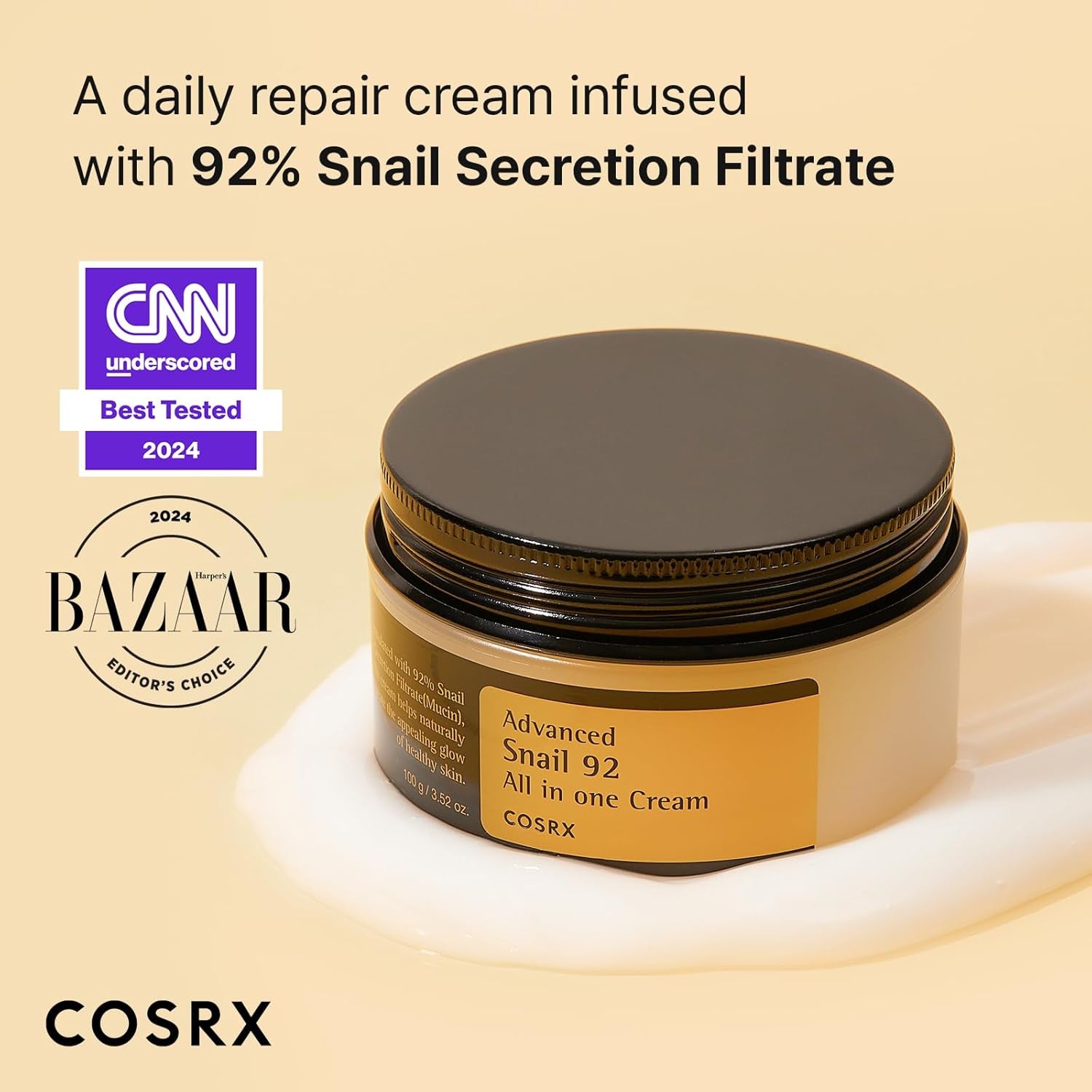 Advanced Snail 92 All in One Cream Korean Snail Mucin Face Cream & Gel Moisturiser for Dry Sensitive and anti Aging Skin, Daily Soothing and Moisturising Cream, Korean Skincare 100G