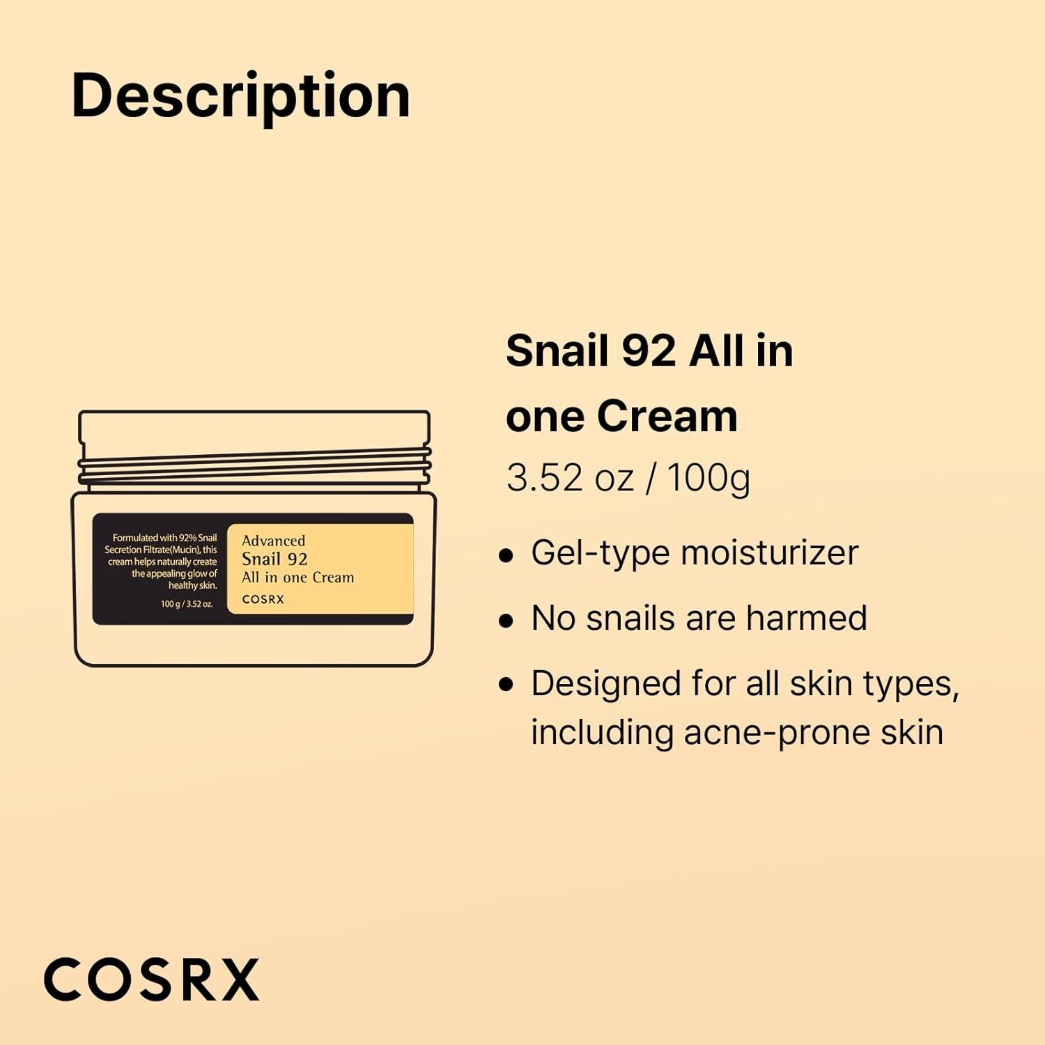Advanced Snail 92 All in One Cream Korean Snail Mucin Face Cream & Gel Moisturiser for Dry Sensitive and anti Aging Skin, Daily Soothing and Moisturising Cream, Korean Skincare 100G