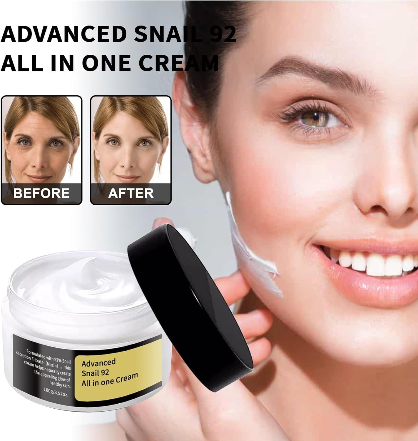 Snail Essence Cream,Moisturizing Snail Mucin Secretion Filtrate,Anti Wrinkle Moisturizing Facial Cream,Facial Moisturiser anti Aging,Skin Care anti Wrinkle Moisturizing Facial Cream,100G