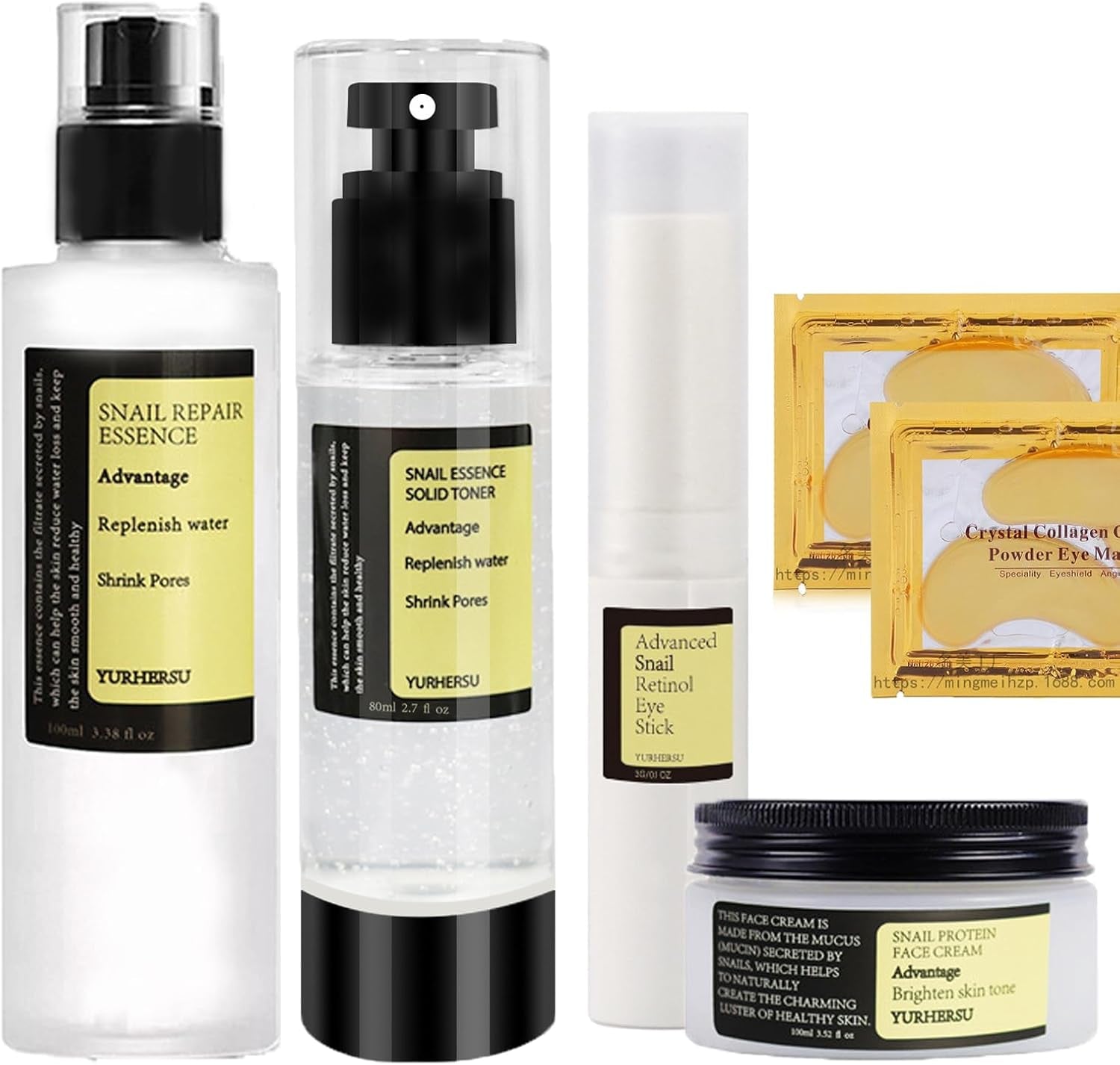 7PCS Snail Mucin Essence Set,Snail Mucin Face Serum,Firming Snail Mucin Skin Care Kit,Face Oil & Face Toner & Eye Cream Stick & Face Cream & 24K Gold under Eye Gel Pad,Anti Aging & Reduce Dark Circle