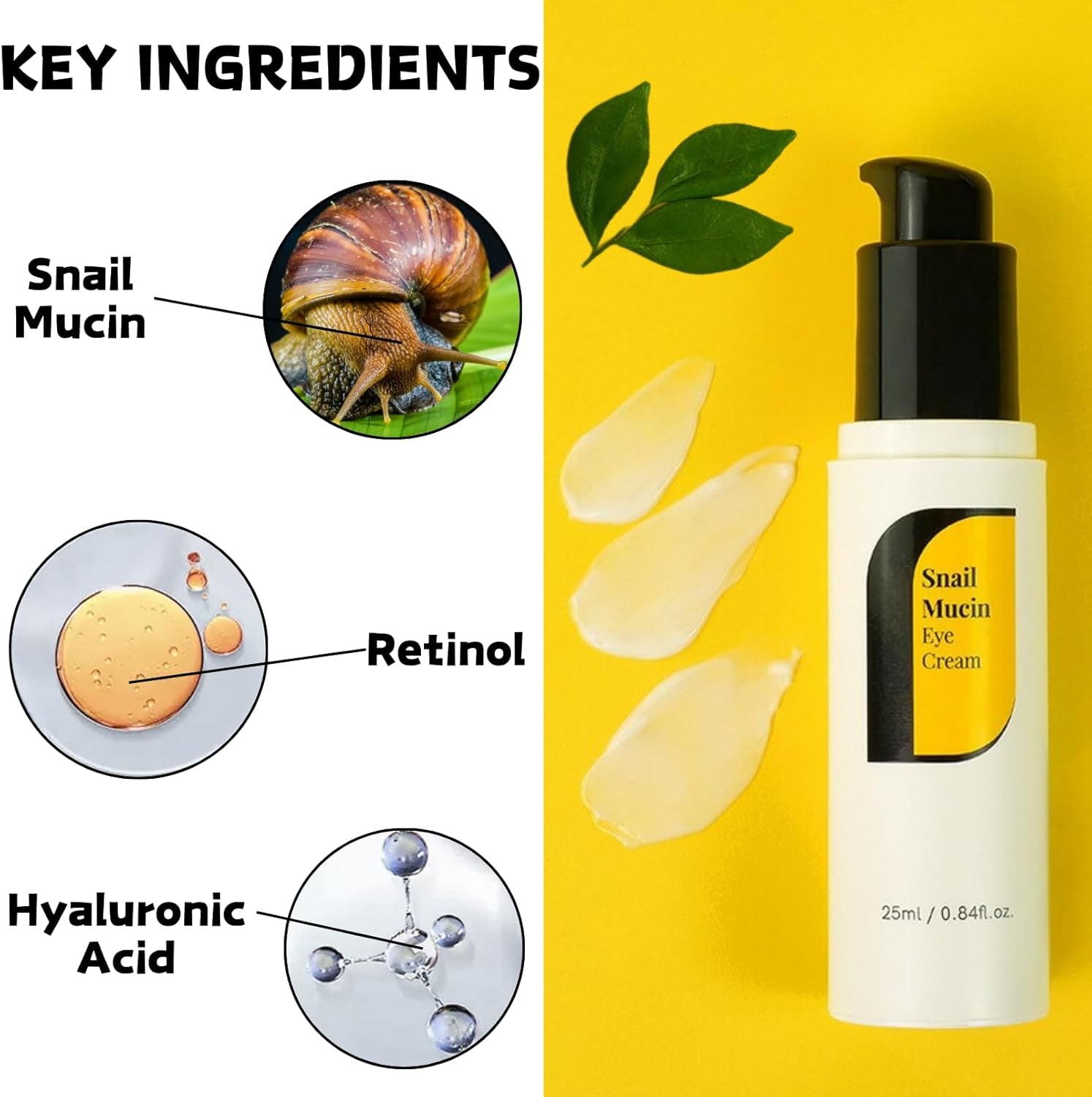 Snail Eye Cream, Brightening under Eye Cream with Snail Mucin&Retinol, Eye Cream anti Aging for Fine Lines&Dark Circles, Eye Bags Remover Women&Mens Eye Cream, Eye Care Products for All Skin